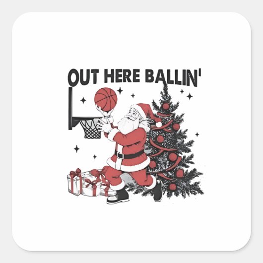 Hier buiten basketballen Basketbal Sport Kerstmis Vierkante Sticker (Voorkant)