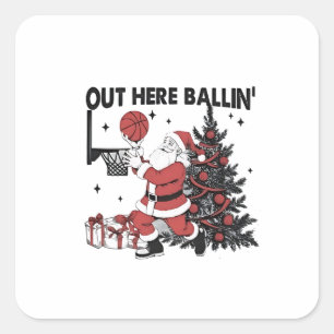 Hier buiten basketballen Basketbal Sport Kerstmis Vierkante Sticker