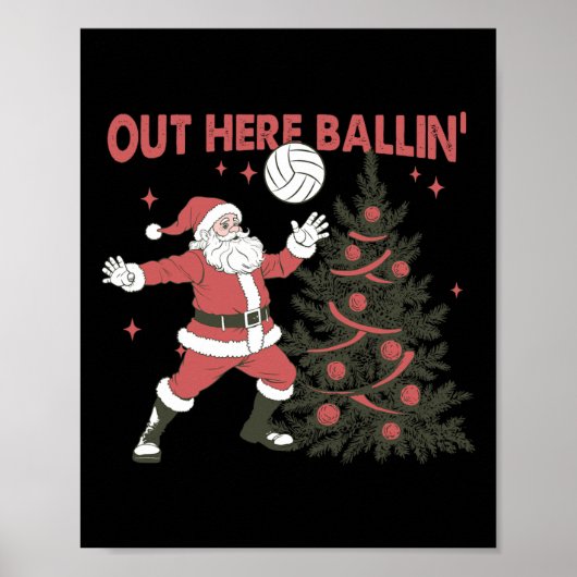 Hier buiten speelt Kerstman Volleyll Kerst Tr Poster (Voorkant)