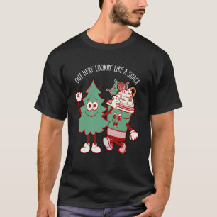 Hier buiten zien als een snack kerstboom cake t-shirt