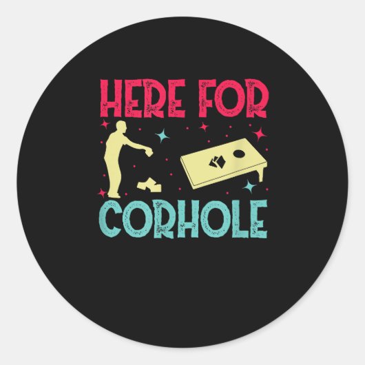 Hier Cornhole Ronde Sticker (Voorkant)