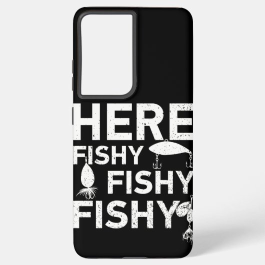 Hier Fishy, Fishy, Fishy Grappig Vissersgeschenk Samsung Galaxy Hoesje (Achterkant)