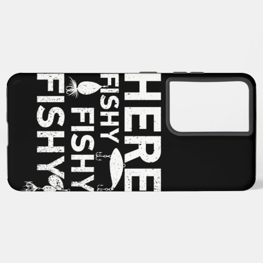 Hier Fishy, Fishy, Fishy Grappig Vissersgeschenk Samsung Galaxy Hoesje (Linkerkant)