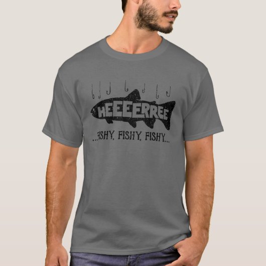 Hier Fishy Funny Fish Vist liefhebbers T-shirt (Voorkant)