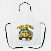 Hier gaan we schoolbus terug naar school schort (Voorkant)
