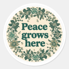 Hier groeit vrede Retro bloemensticker Ronde Sticker