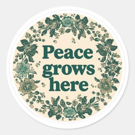 Hier groeit vrede Retro bloemensticker Ronde Sticker (Voorkant)