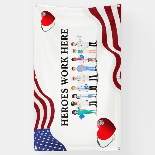 Hier het werk van helden aanpassen het personeel v spandoek (Verticaal)