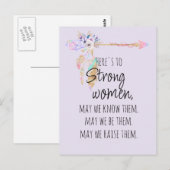 Hier is aan Sterke Vrouwen Boho Floral Arrow Lila Briefkaart (Voorkant / Achterkant)
