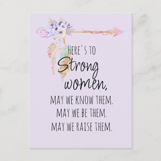 Hier is aan Sterke Vrouwen Boho Floral Arrow Lila Briefkaart (Voorkant)