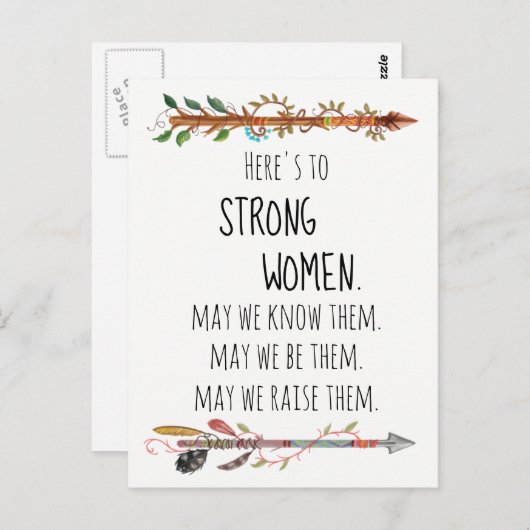 Hier is aan Sterke Women Wild Arrow Boho Feather Briefkaart (Voorkant / Achterkant)