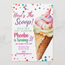 Hier is de Here The Scoop Ijs Verjaardagsuitnodigi