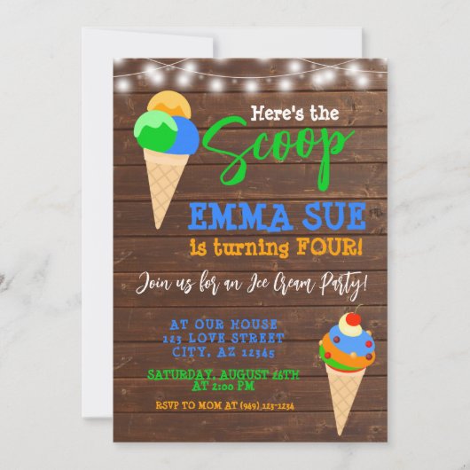 Hier is de Ice Cream Party van Scoop Boy. Kaart (Voorkant)