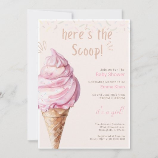 Hier is de ijs baby shower meisje kaart (Voorkant)