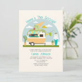 Hier is de ijscremecamper jongen baby shower kaart (Staand voorkant)