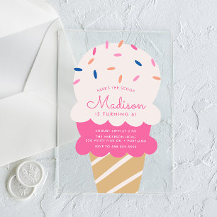 Hier is de ijsverjaardagsfeest Ice Cream Acryl Uitnodigingen