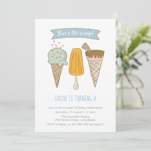 Hier is de primeur IJs verjaardagsuitnodiging Kaart (Staand voorkant)