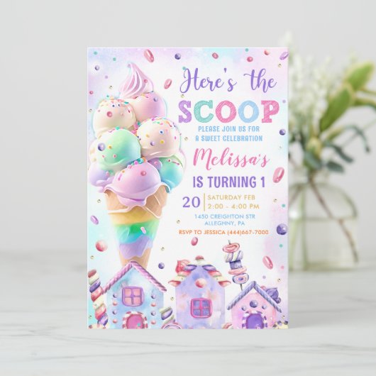 Hier is de roze pastelkleurige ijsverjaardag kaart (Staand voorkant)