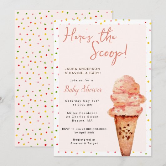 Hier is de scoop Baby Girl Vrijgezellenfeest Kaart (Voorkant / Achterkant)