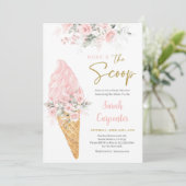 Hier is de Scoop Baby shower Girl Invitation Kaart (Staand voorkant)