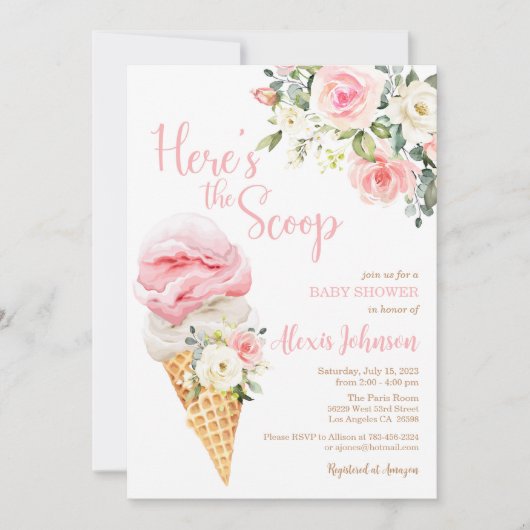 Hier is de Scoop Baby shower (Meisje) Uitnodiging (Voorkant)