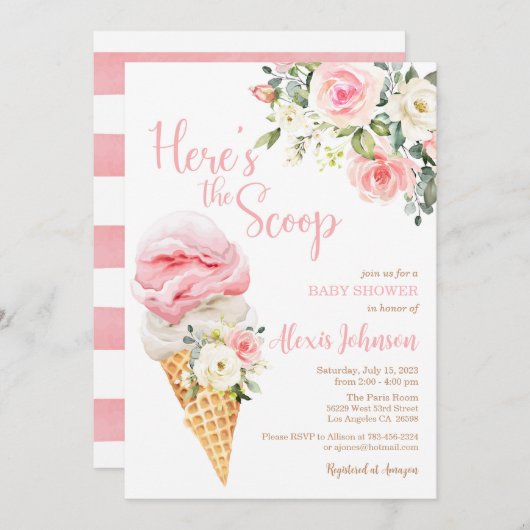 Hier is de Scoop Baby shower (Meisje) Uitnodiging (Voorkant / Achterkant)