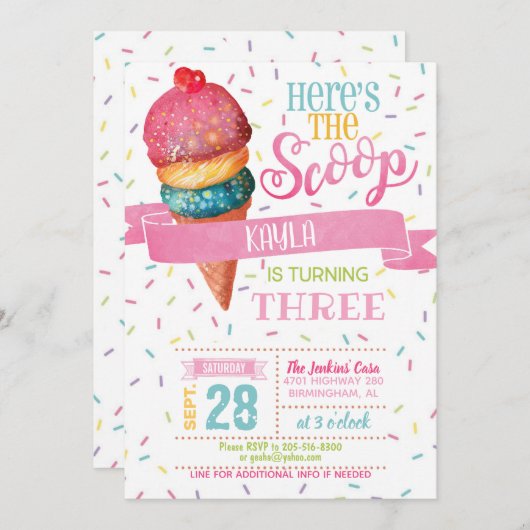 Hier is de Scoop Birthday-uitnodiging Kaart (Voorkant / Achterkant)