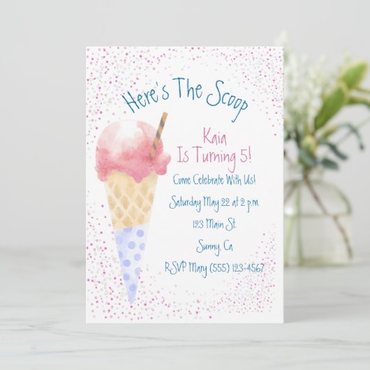 Hier is de Scoop Birthday-uitnodiging Kaart (Staand voorkant)