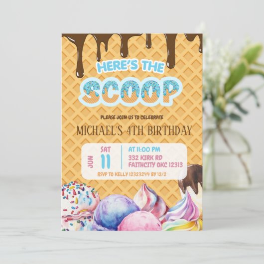 Hier is de scoop Boy Chocolate Drip Waffle Verjaar Kaart (Staand voorkant)