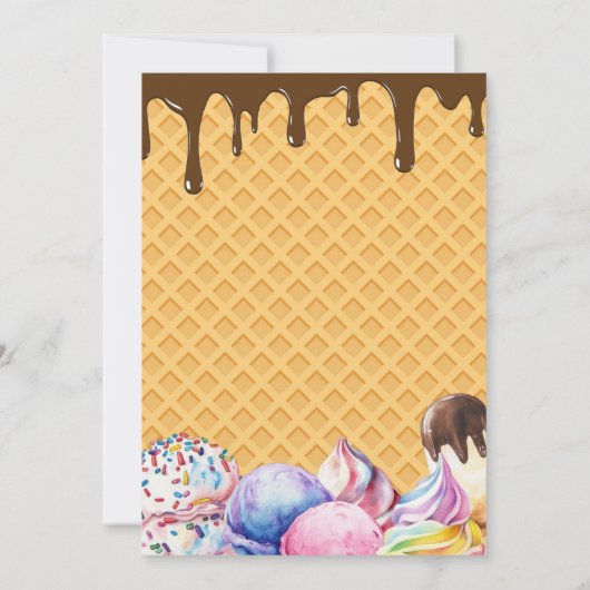 Hier is de scoop Boy Chocolate Drip Waffle Verjaar Kaart (Achterkant)
