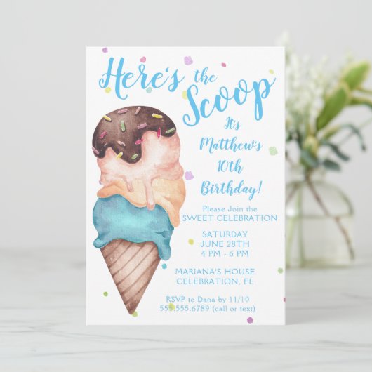 Hier is de Scoop Boys Ice Cream Birthday Kaart (Staand voorkant)