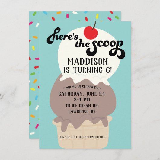 Hier is de Scoop Cream Birthday Uitnodiging (Voorkant / Achterkant)