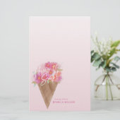 Hier is de Scoop Floral Ice Cream Cone Stationery Briefpapier (Staand voorkant)