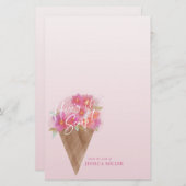 Hier is de Scoop Floral Ice Cream Cone Stationery Briefpapier (Voorkant / Achterkant)