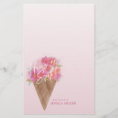 Hier is de Scoop Floral Ice Cream Cone Stationery Briefpapier (Voorkant)