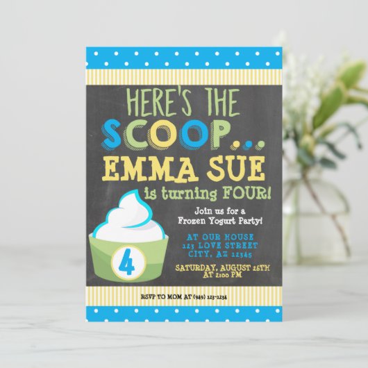 Hier is de Scoop Frozen Yogurt Party Birthday Kaart (Staand voorkant)