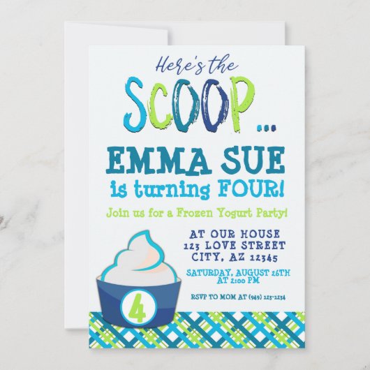 Hier is de Scoop Frozen Yogurt Party Birthday Kaart (Voorkant)