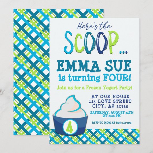 Hier is de Scoop Frozen Yogurt Party Birthday Kaart (Voorkant / Achterkant)
