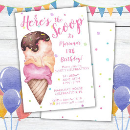 Hier is de Scoop Girls Ice Cream Birthday Invitati Kaart