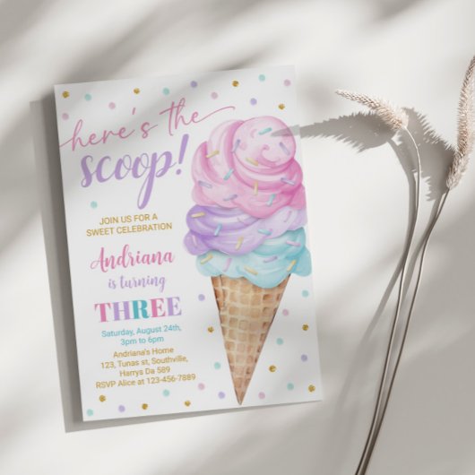 Hier is de Scoop Girls Ice Cream Derde Verjaardag Kaart