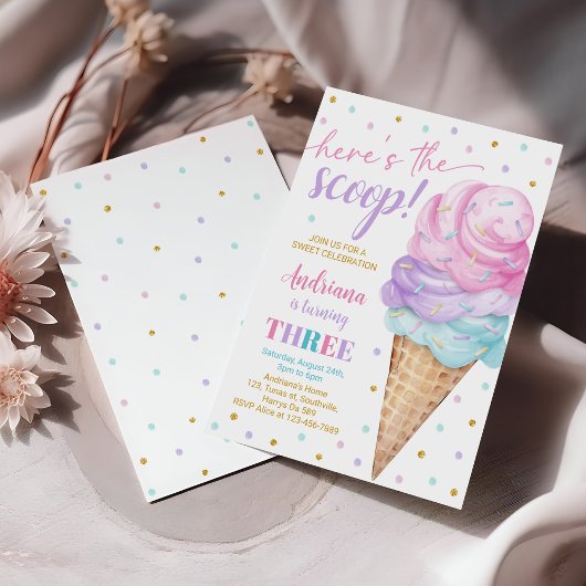 Hier is de Scoop Girls Ice Cream Derde Verjaardag Kaart