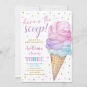 Hier is de Scoop Girls Ice Cream Derde Verjaardag Kaart (Voorkant)
