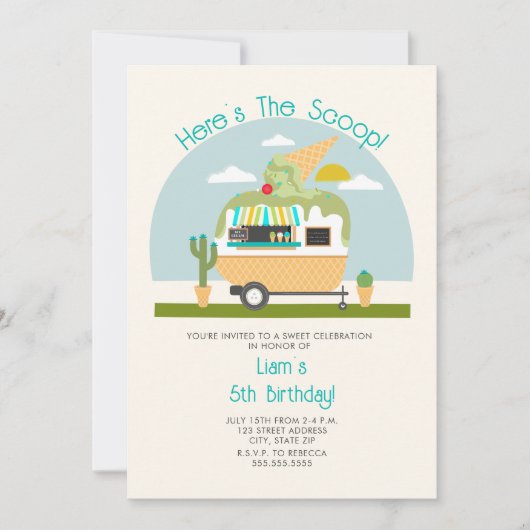 Hier is de Scoop Green Ice Cream Birthday Kaart (Voorkant)