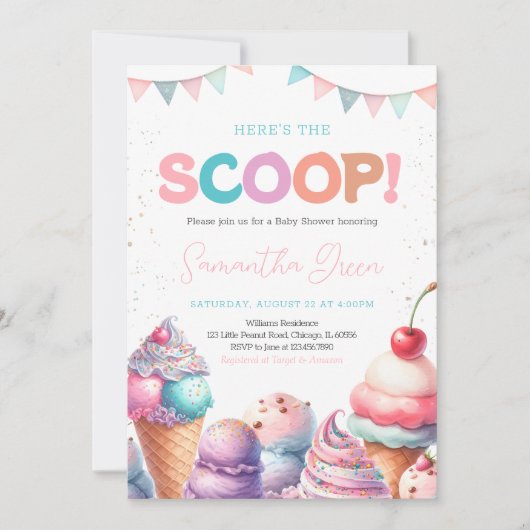 Hier is de Scoop Het is een Meisje Baby shower Kaart (Voorkant)