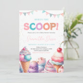 Hier is de Scoop Het is een Meisje Baby shower Kaart (Staand voorkant)