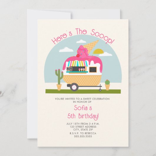 Hier is de Scoop Hot Pink Ice Cream Birthday Kaart (Voorkant)