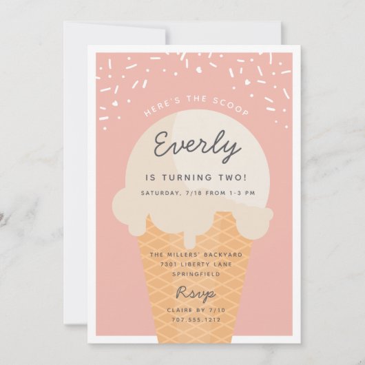 Hier is de Scoop Ice Cone Kind Birthday Party Kaart (Voorkant)