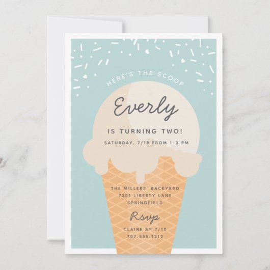Hier is de Scoop Ice Cone Kind Birthday Party Kaart (Voorkant)