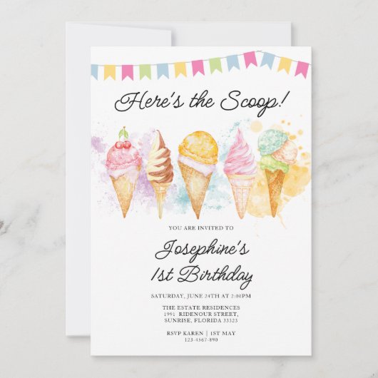Hier is de Scoop Ice Cream Birthday Kaart (Voorkant)