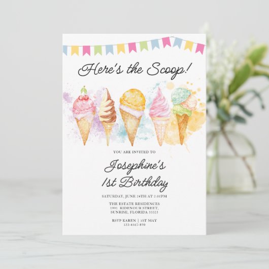 Hier is de Scoop Ice Cream Birthday Kaart (Staand voorkant)